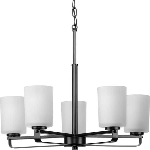 Progress Lighting League Collection 5-Light Matte Black Etched Glass Contemporary Chandelier Light