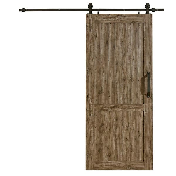 Pinecroft 42 in. x 84 in. Millbrooke Weathered Grey H Style PVC Vinyl Sliding Barn Door with Hardware Kit - Door Assembly Required