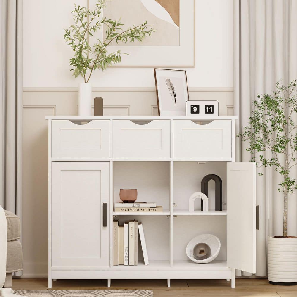 XUJMK 31 in. W x 35 in. D x 12 in. H White Linen Cabinet