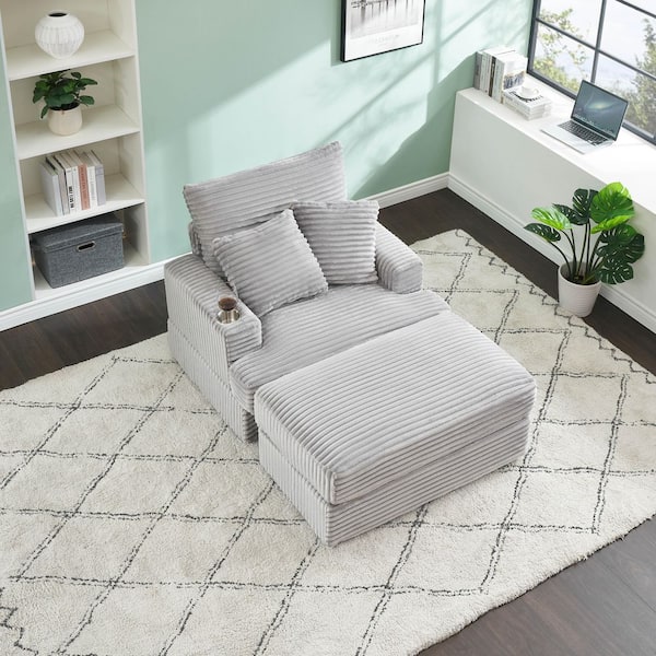 Spring upholstered armchair 59 in. W Square Arm Corduroy Square Sofa in. Gray with cup holder