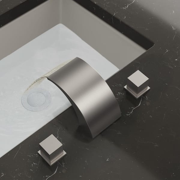 Modern 3 Hole Waterfall 8 in. Widespread Double Handle Bathroom Faucet in Brushed Nickel Pop-Up Drain Included