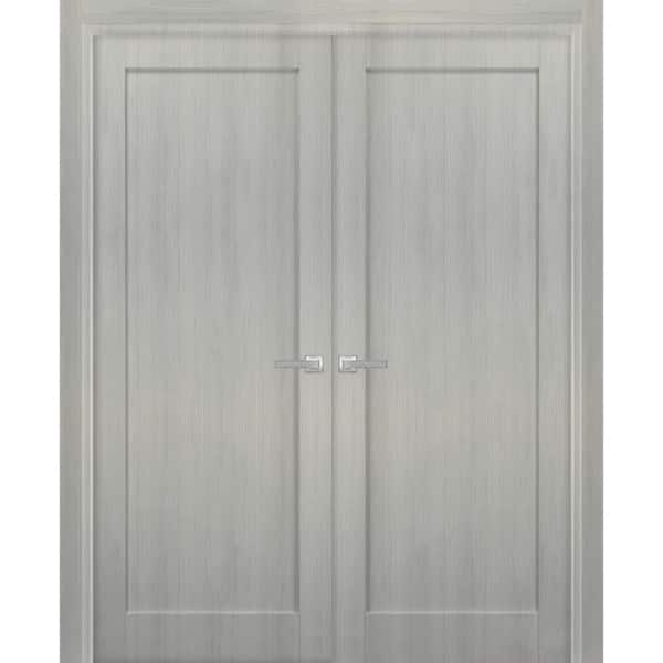 72 in. x 84 in. 2 Panel Gray Ash Finished MDF Sliding Door with Hardware