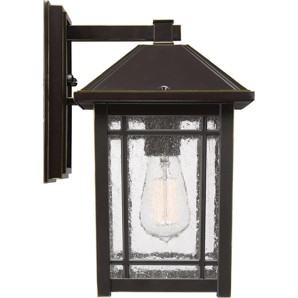 Bronze 13" Metal Outdoor Wall Lantern with Seedy Glass