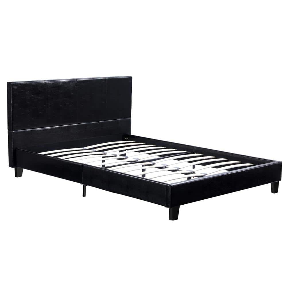 Outopee Modern PU and Iron Bed Frame Black Full Wood Support ...