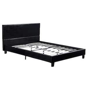 Modern PU and Iron Bed Frame Black Full Wood Support