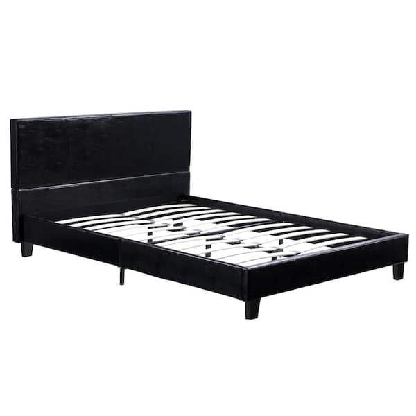 Outopee Modern PU and Iron Bed Frame Black Full Wood Support