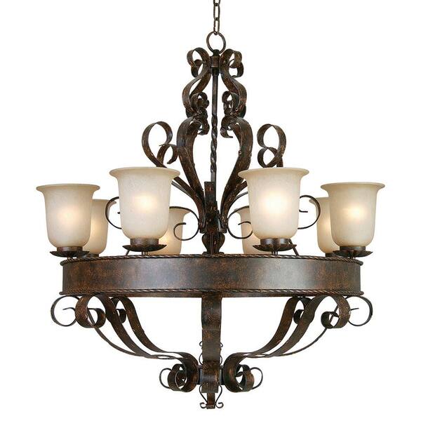 Yosemite Home Decor McKensi Collection 8-Light Bronze Patina Hanging Chandelier with Alabaster Glass Shade