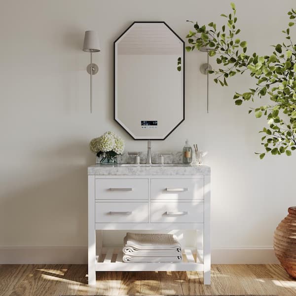 Elizabeth 36 in.W x 22 in. D Vanity in White with Marble Vanity Top in Carrara White with White Basin