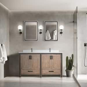 Ziva 60 in W x 22 in D Rustic Barnwood Double Bath Vanity, White Quartz Top and Faucet Set