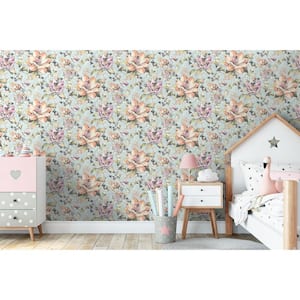 Floral Fairies Teal Non-Pasted Wallpaper (Covers 56 sq. ft.)