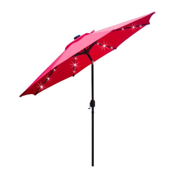 Unbranded 9 ft. Aluminum Market Solar Patio Umbrella in Red with Push Button Tilt