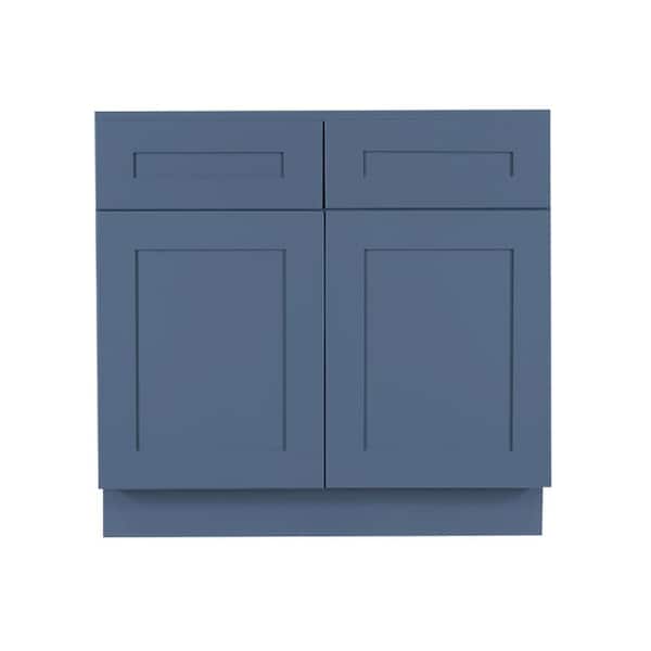 LIFEART CABINETRY Lancaster Blue Plywood Shaker Stock Assembled Base Kitchen Cabinet 33 in. W x 34.5 in. D H x 24 in. D