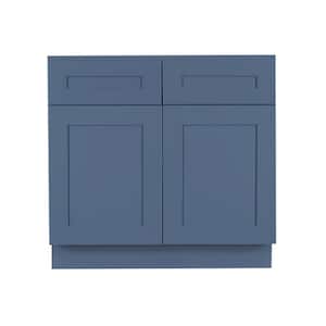 Lancaster Blue Plywood Shaker Stock Assembled Base Kitchen Cabinet 36 in. W x 34.5 in. D H x 24 in. D