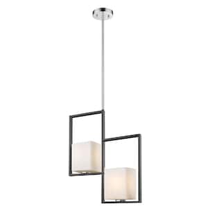 Regis Falls 16.87 in. W x 20 in. H 2-Light Black and Chrome Pendant Light with Frosted Glass Shades