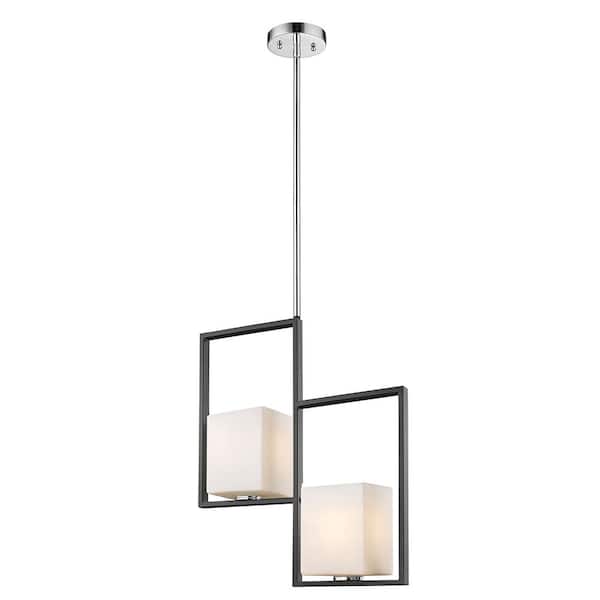 Eglo Regis Falls 16.87 in. W x 20 in. H 2-Light Black and Chrome Pendant Light with Frosted Glass Shades
