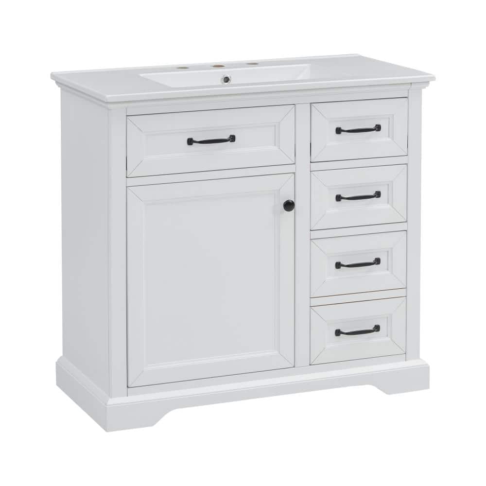 36 in. W White Freestanding Bath Vanity with White Ceramic Top Sink,2 Tip-out Drawers, Soft Close Door price history on PriceWatchPro