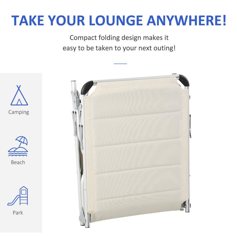 Cream White Foldable Aluminum Outdoor Chaise Lounge Chair