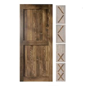 46 in. W. x 80 in. 5-in-1-Design Walnut Solid Natural Pine Wood Panel Interior Sliding Barn Door Slab with Frame