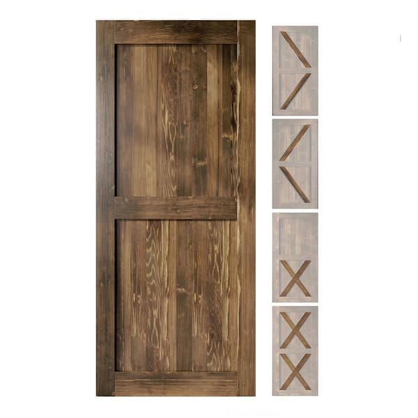 HOMACER 44 in. x 80 in. 5-in-1 Design Walnut Solid Natural Pine Wood Panel Interior Sliding Barn Door Slab with Frame
