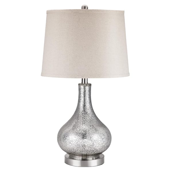 Unbranded 24 in. Brushed Steel Mercury Glass Table Lamp with Linen Shade