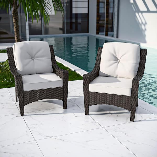EAGLE PEAK Brown Rattan Wicker Outdoor Patio Lounge Chair with Beige Cushion (2-Pack)