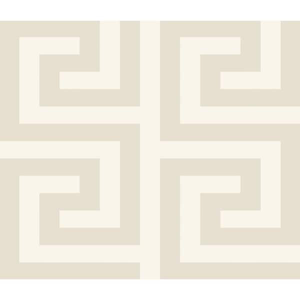 57.5 sq. ft. Metallic Champagne Forte Greek Key Unpasted Nonwoven Paper Wallpaper Roll