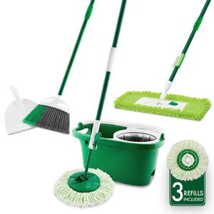 Microfiber Tornado Spin Mop and Bucket with 3 Refills, Precision Angle Broom & Dust Pan, & Microfiber Fingers Dust Mop