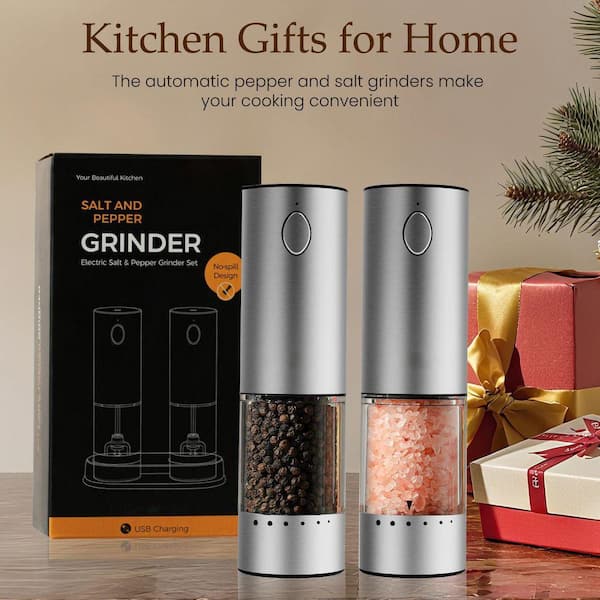 JFVKAF Electric Salt and Pepper Grinder Set, Rechargeable w/ LED