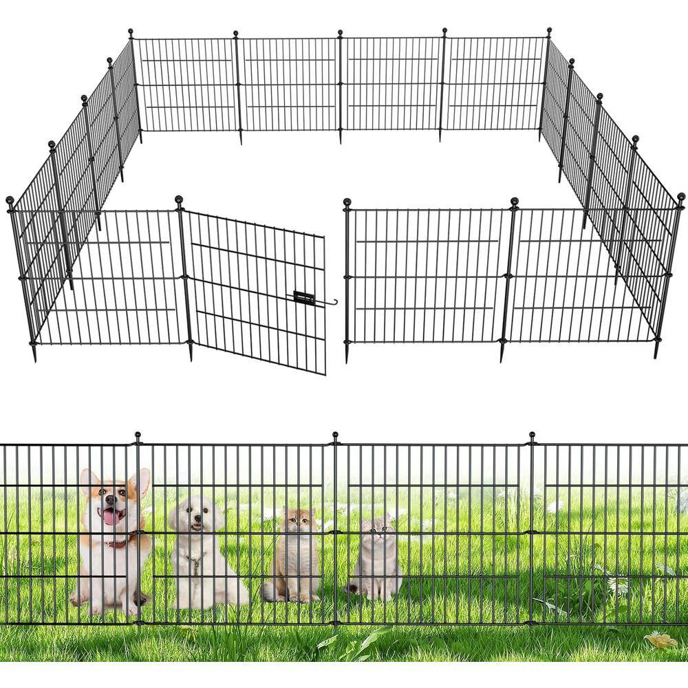 24 in x 10 ft Black Metal Outdoor Garden Fence with Gate