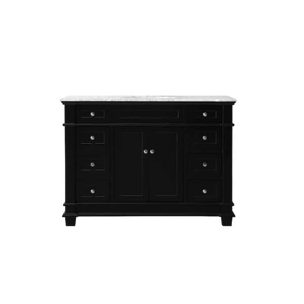 Unbranded Simply Living 48 in. Single Bathroom Vanity in Black with Marble Vanity Top in Carrara White
