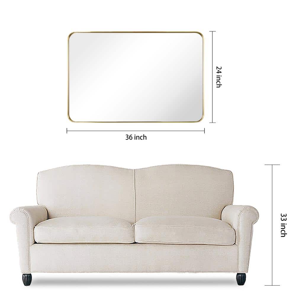Elegant Brushed Gold Stainless Steel 24" x 36" Rectangular Wall Mirror