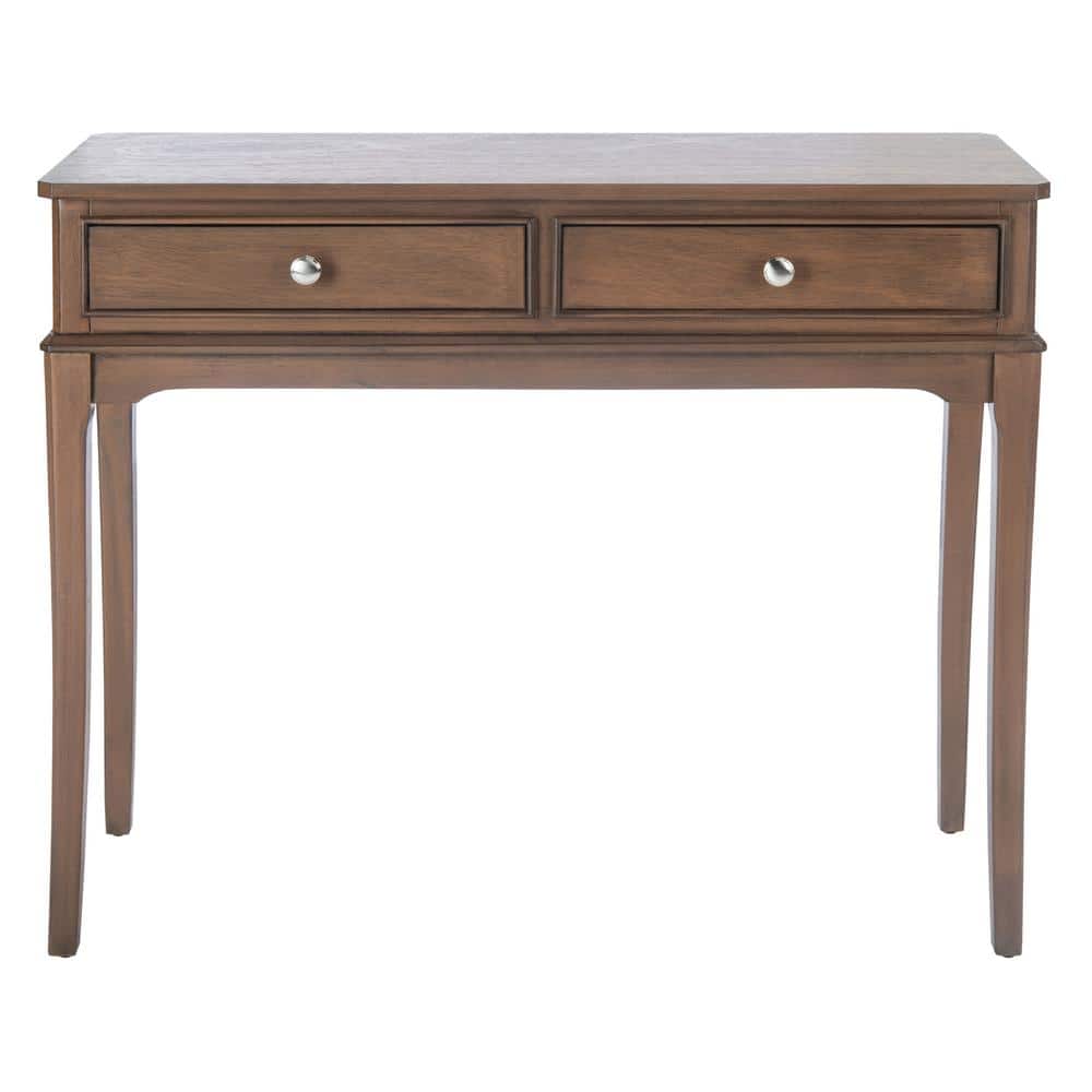 Modern Farmhouse Chic Brown Wood and Metal 2-Drawer Console Table