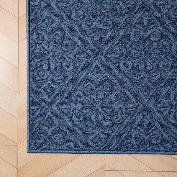 Austell Solid Dusty Navy 2 ft. x 5 ft. Geometric Runner Rug