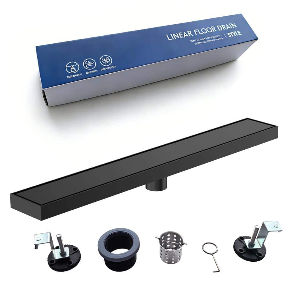 24 In. Linear Shower Drain with Hair Strainer and Adjustable Feet Stainless Steel Rectangular Floor Drain in Matte Black price history on PriceWatchPro