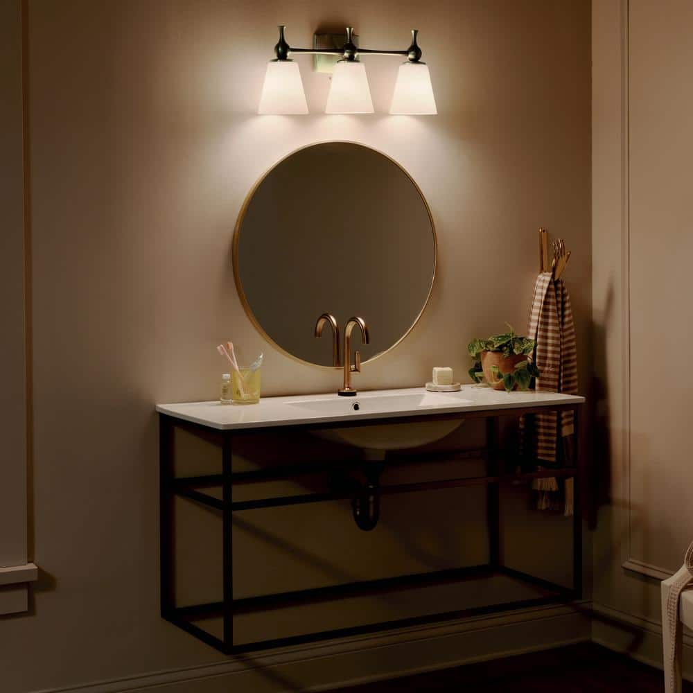 Champagne Bronze 3-Light Vanity with Etched Glass Shades
