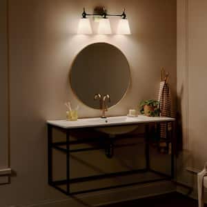 Cosabella 24 in. 3-Light Champagne Bronze Contemporary Bathroom Vanity Light with Satin Etched Cased Opal Glass