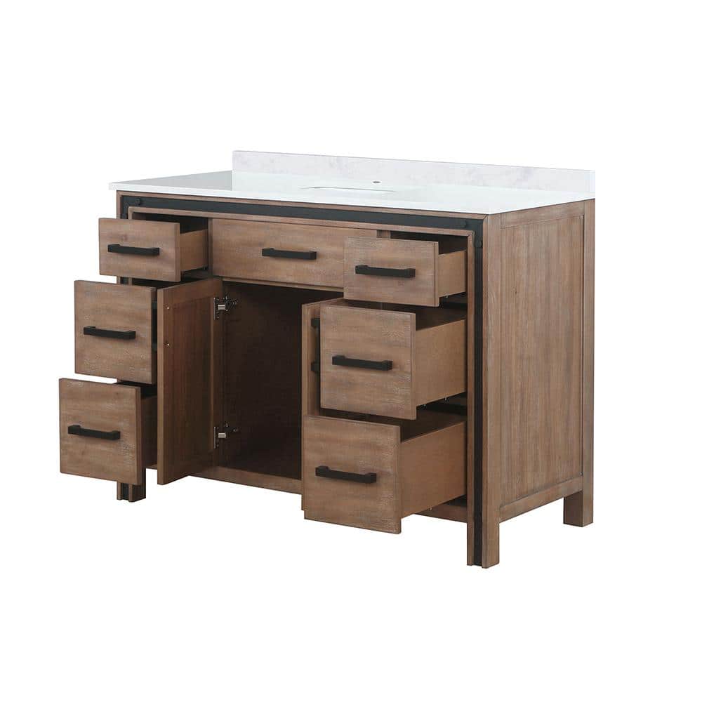Ziva 48" Rustic Barnwood Single Sink Bathroom Vanity with White Quartz Top