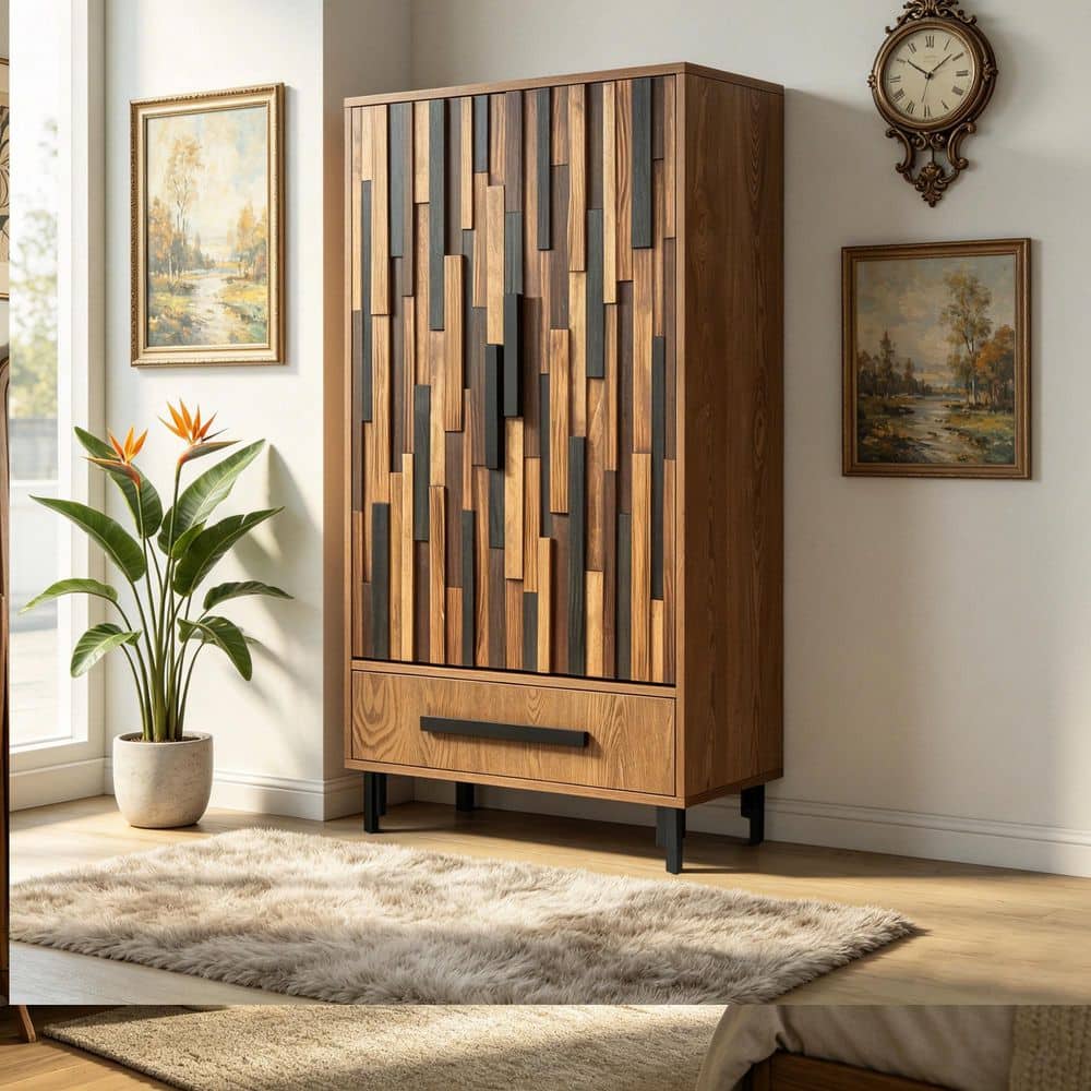Classic Natural 60 in. H Accent Storage Cabinet with Drawer, Adjustable Shelves and Iron Legs price history on PriceWatchPro