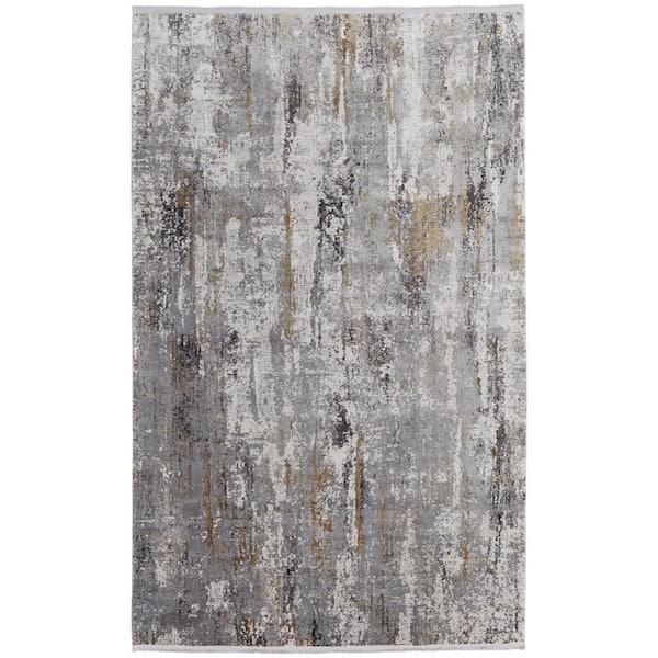 5 X 8 Gray, Ivory, Gold Abstract Area Rug