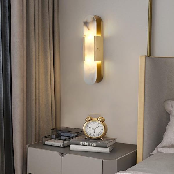 Modern 2-Light Natural Marble Brass Alabaster Wall Sconce,Wall Lamp with Alabaster Shade for Living Rooms(1pcs)