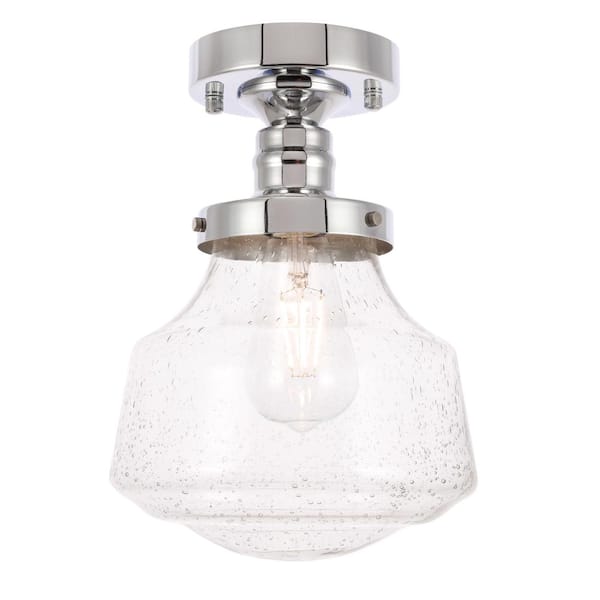 Unbranded Timless Home 8 in. 1-Light Industrial Chrome And Clear Seeded Glass Flush Mount with No Bulbs Included
