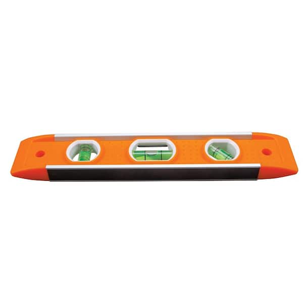 Klein Tools 935RB Torpedo Level, 8-Inch Billet Magnetic Level, 0/30/45/90  Degree Vials, V-Groove, Tapered Nose, High-Visibility Vial and Body, Orange  