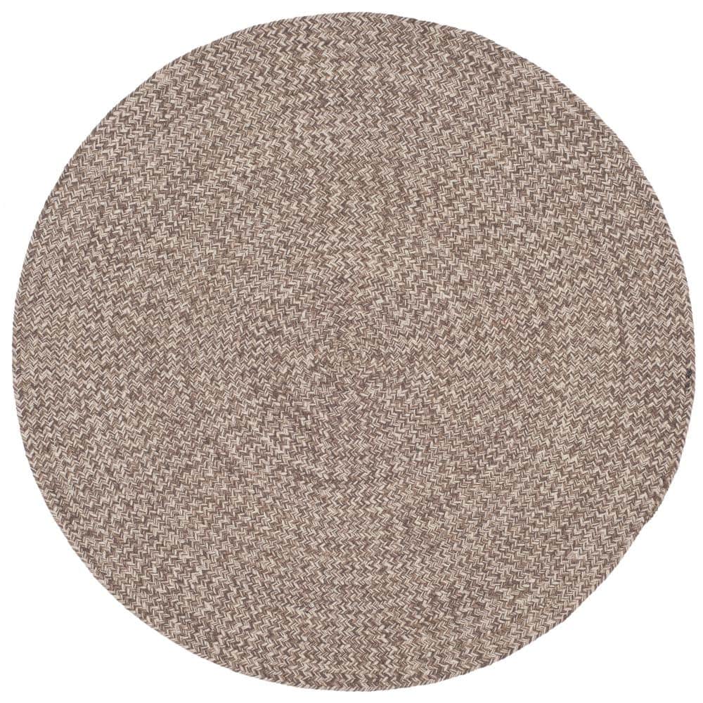 SAFAVIEH Braided Ivory/Beige Doormat 3 ft. x 3 ft. Round Solid Area Rug ...