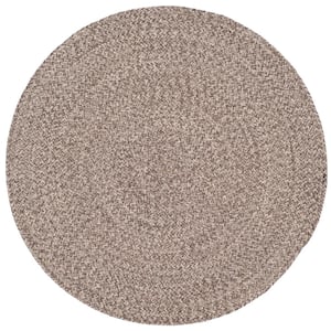 Braided Ivory/Beige 3 ft. x 3 ft. Round Solid Area Rug