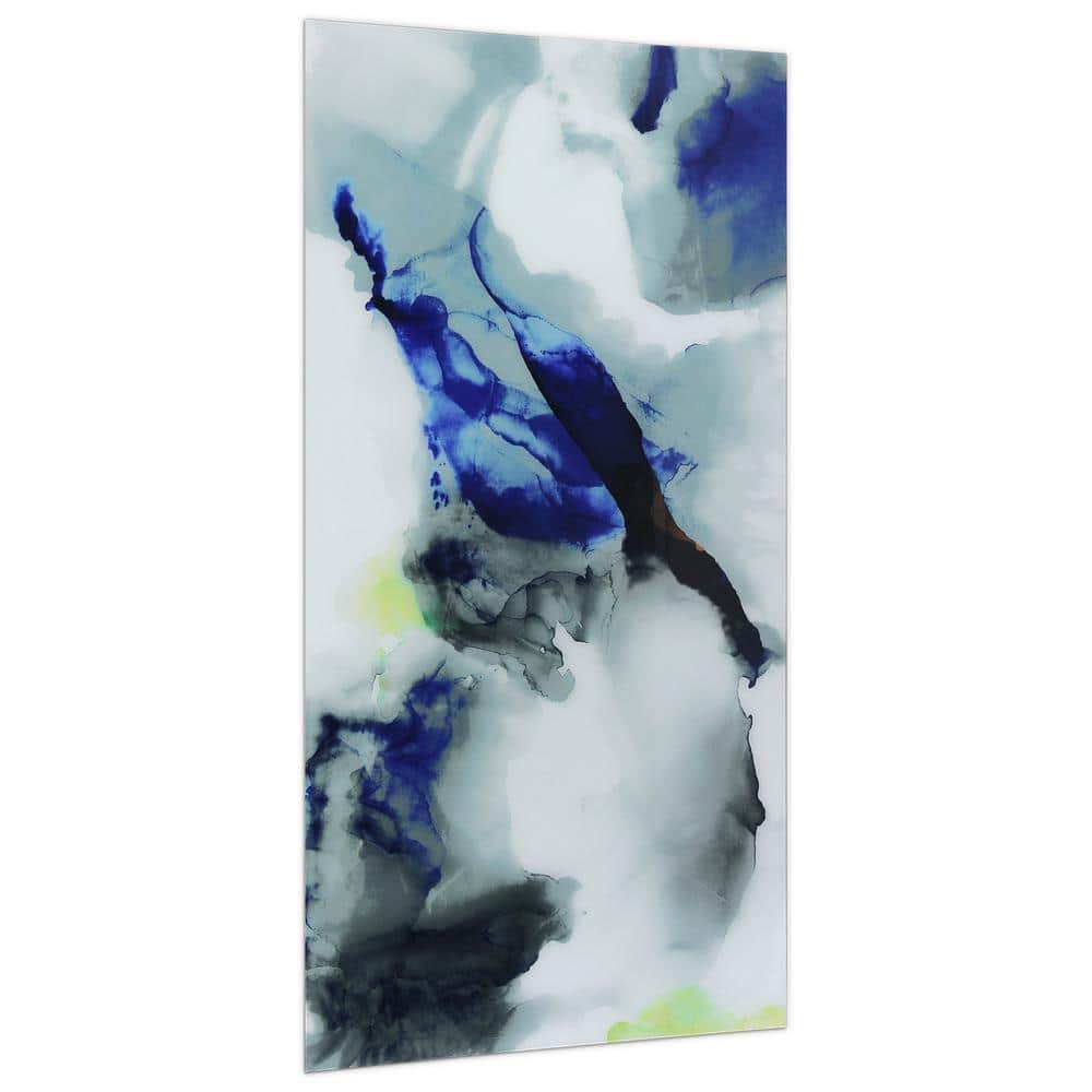 Blue and Gray Abstract Tempered Glass Wall Art, 72" x 36"
