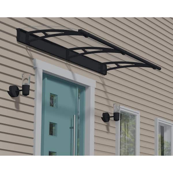 Aquila 3 ft. x 7 ft. Gray/Clear Door and Window Fixed Awning with Siding Connector Kit