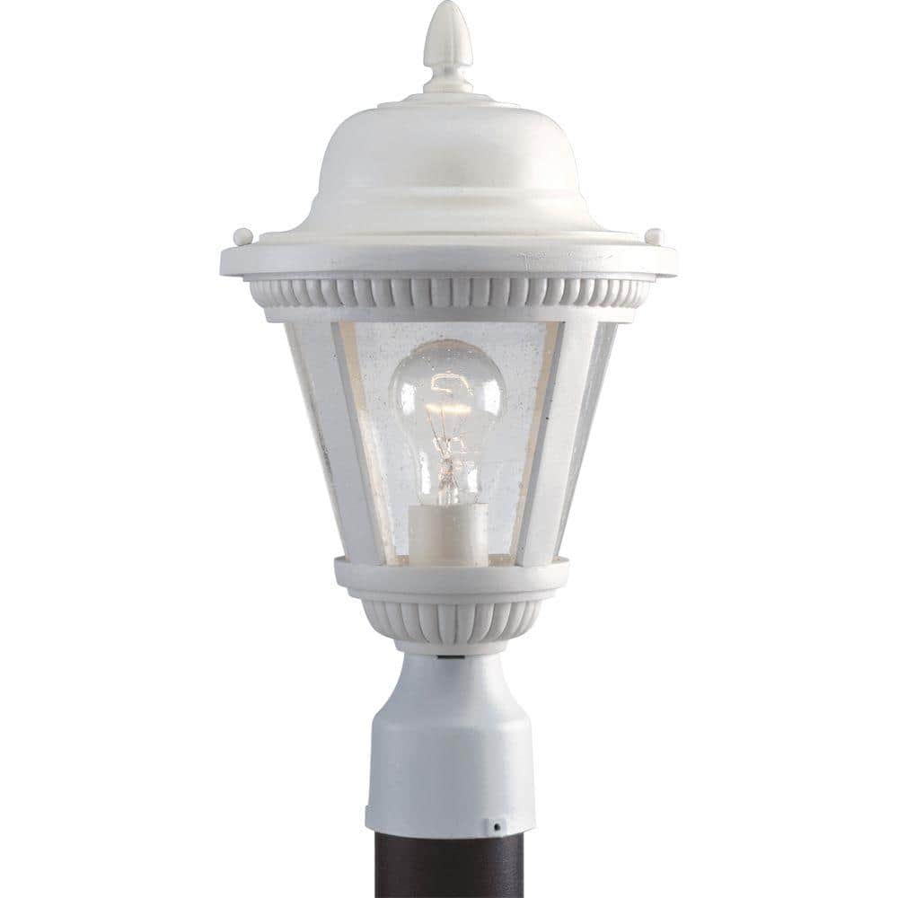 Progress Lighting Westport Collection 1-Light White Clear Seeded Glass Traditional Outdoor Post Lantern Light -  P5445-30