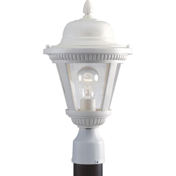Progress Lighting Westport Collection 1-Light White Clear Seeded Glass Traditional Outdoor Post Lantern Light