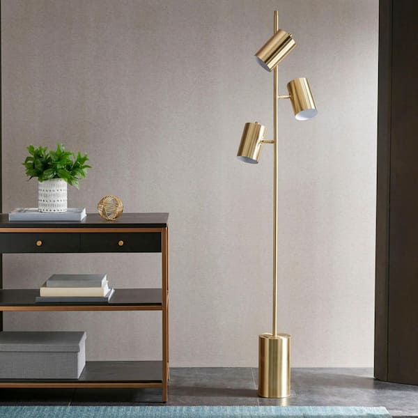 Alta 65.5 in. Gold Metal Modern 3-Light Smart Non-Dimmable Standard Floor Lamp for Living Room, Metal Shade(No Bulbs)