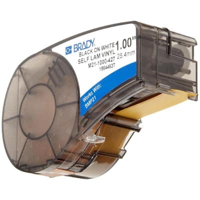 BMP21 Brady Series Label Cartridge 1.25 in. W x 0.5 in. H B427 Self-Laminating Vinyl, Black on ...